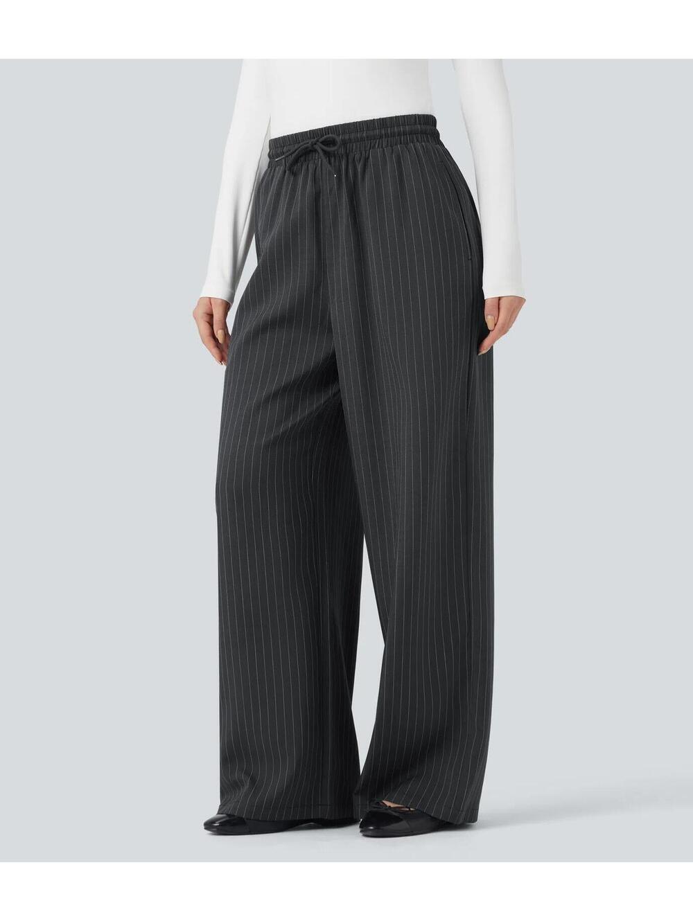 NWT Halara High Waisted Drawstring Wide Leg Stripe Casual Pants Size Small - Picture 4 of 5